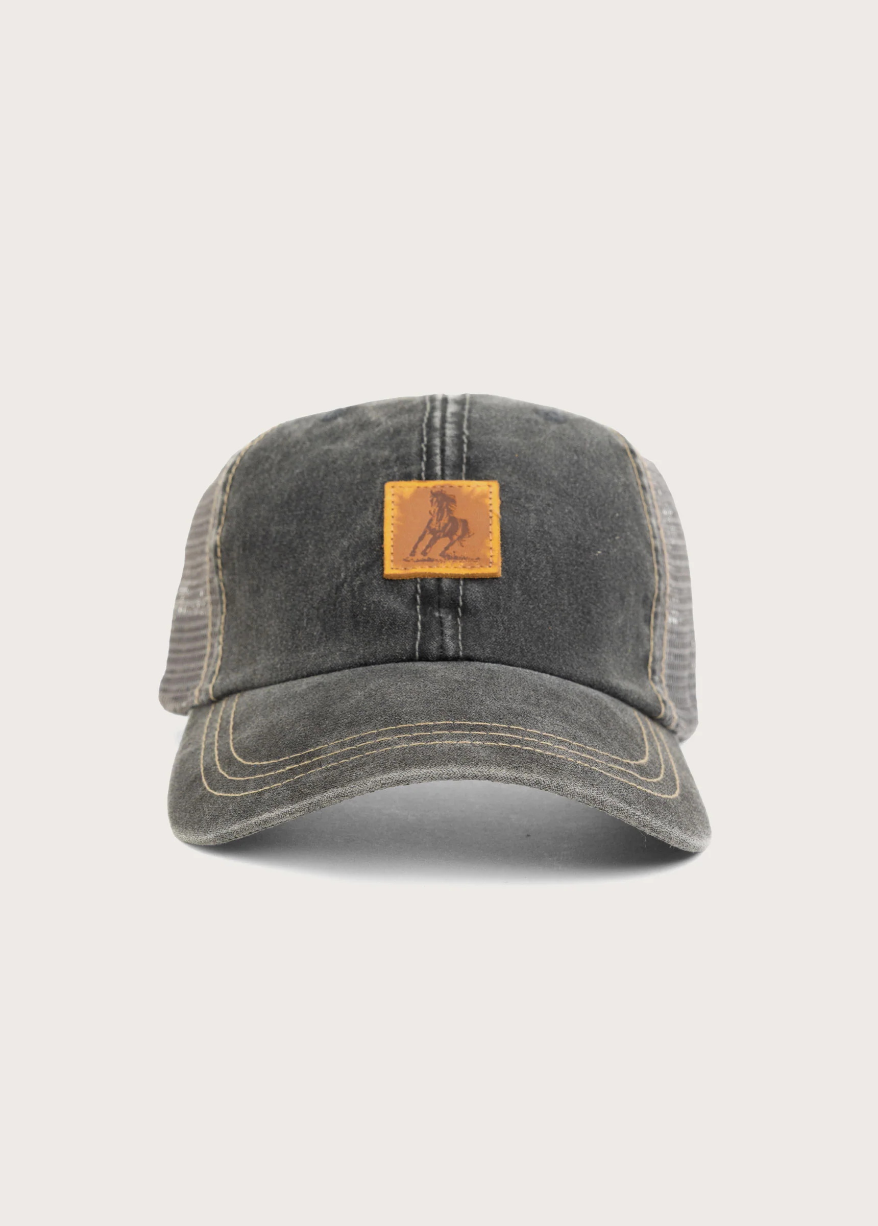 Distressed Leather Patch Hat | Charcoal