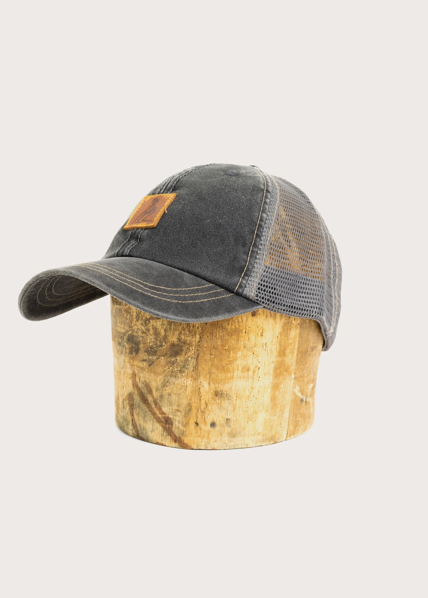 Distressed Leather Patch Hat | Charcoal - Image 3